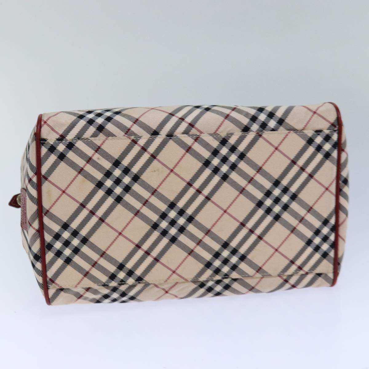 BURBERRY Nova Check Blue Label Hand Bag Nylon Beige Red Silver Auth ti1926