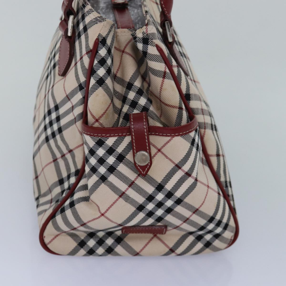 BURBERRY Nova Check Blue Label Hand Bag Nylon Beige Red Silver Auth ti1926