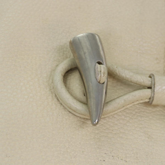 BURBERRY Shoulder Bag Leather Cream Silver Auth ti1931