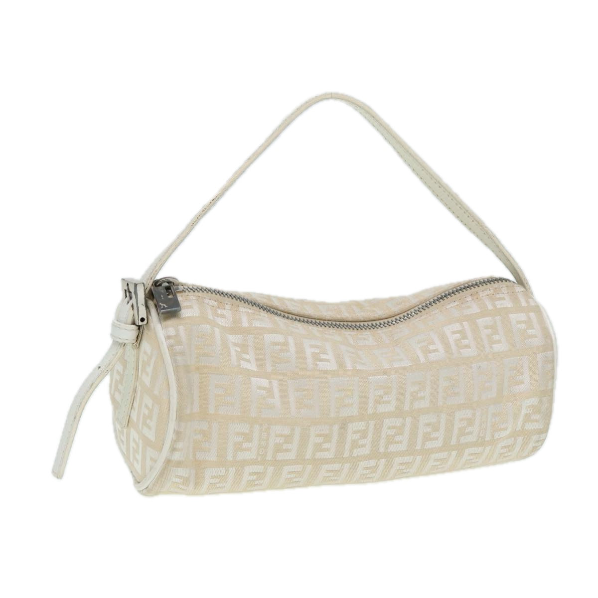 FENDI Zucchino Canvas Pouch Nylon White Silver Auth ti1933