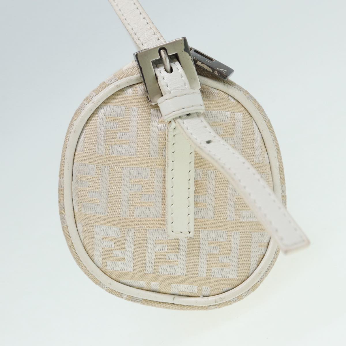 FENDI Zucchino Canvas Pouch Nylon White Silver Auth ti1933