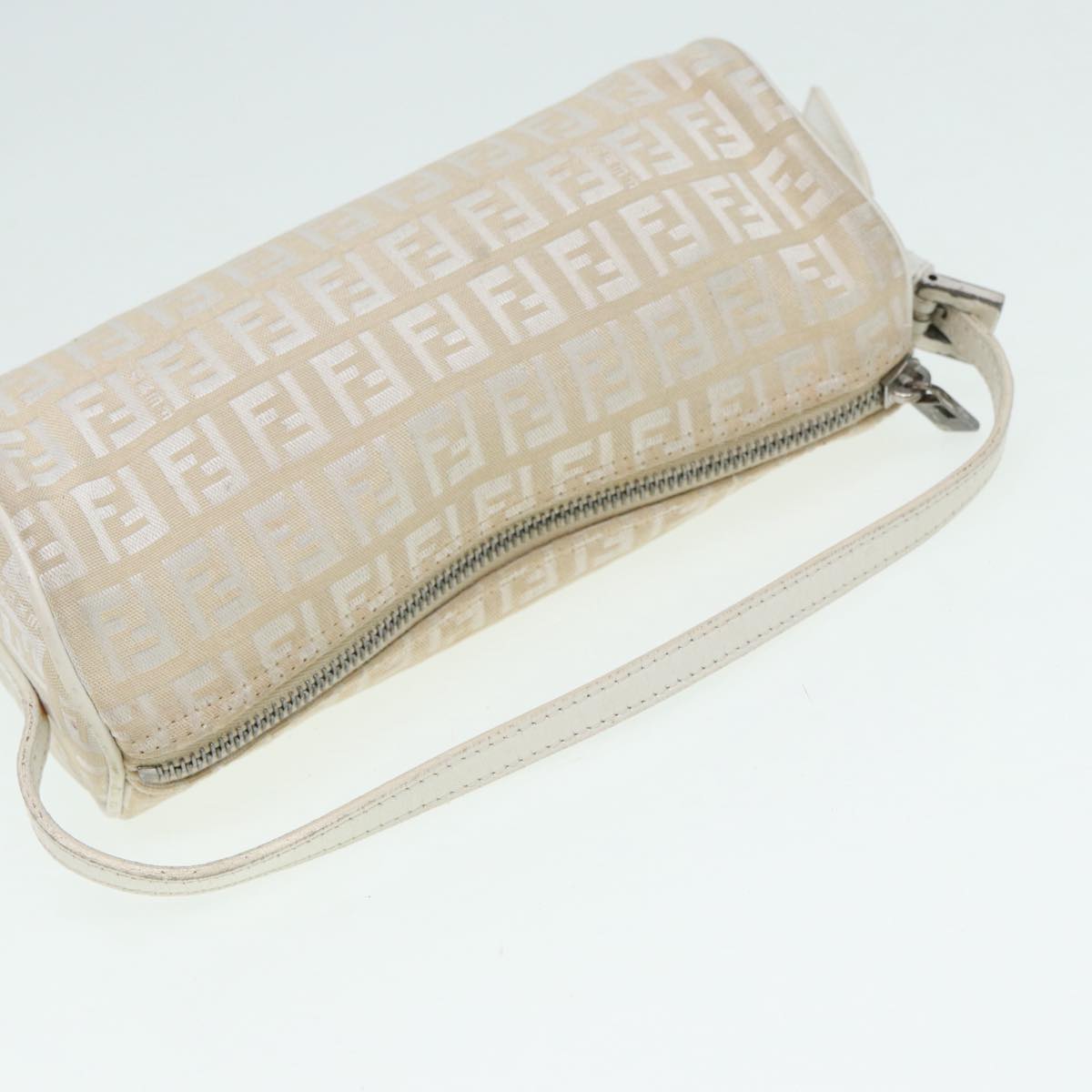 FENDI Zucchino Canvas Pouch Nylon White Silver Auth ti1933