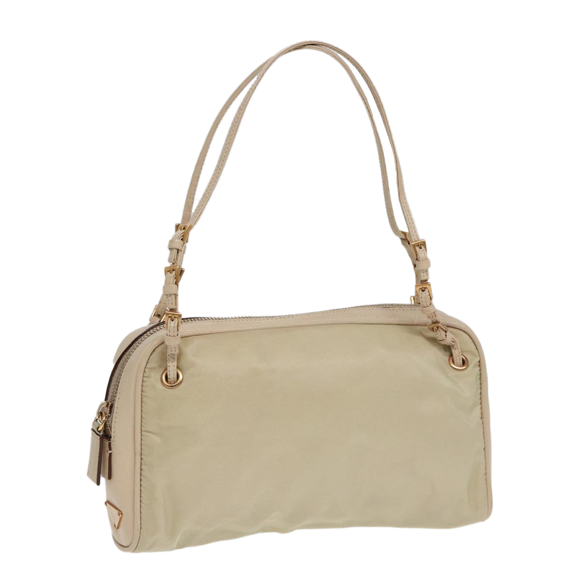 PRADA Hand Bag Nylon Beige Gold Auth ti1946