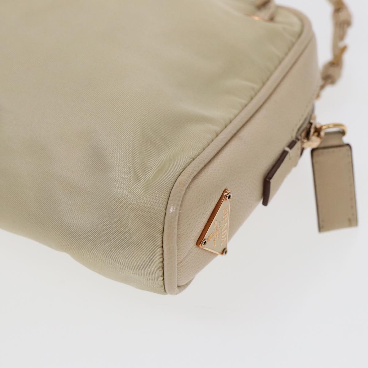 PRADA Hand Bag Nylon Beige Gold Auth ti1946