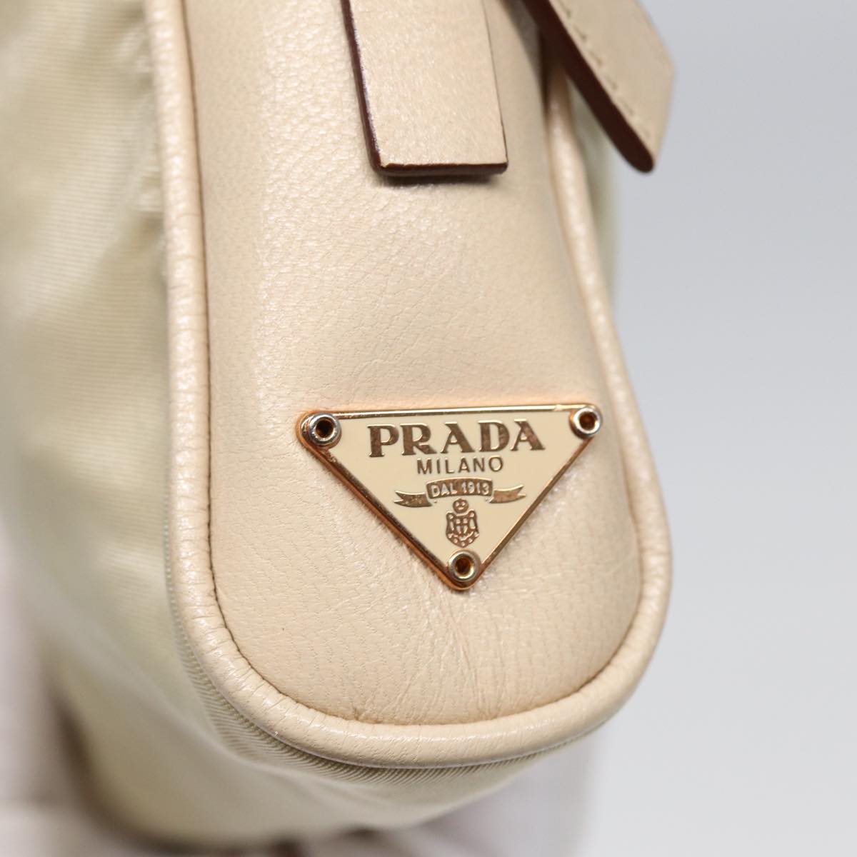 PRADA Hand Bag Nylon Beige Gold Auth ti1946