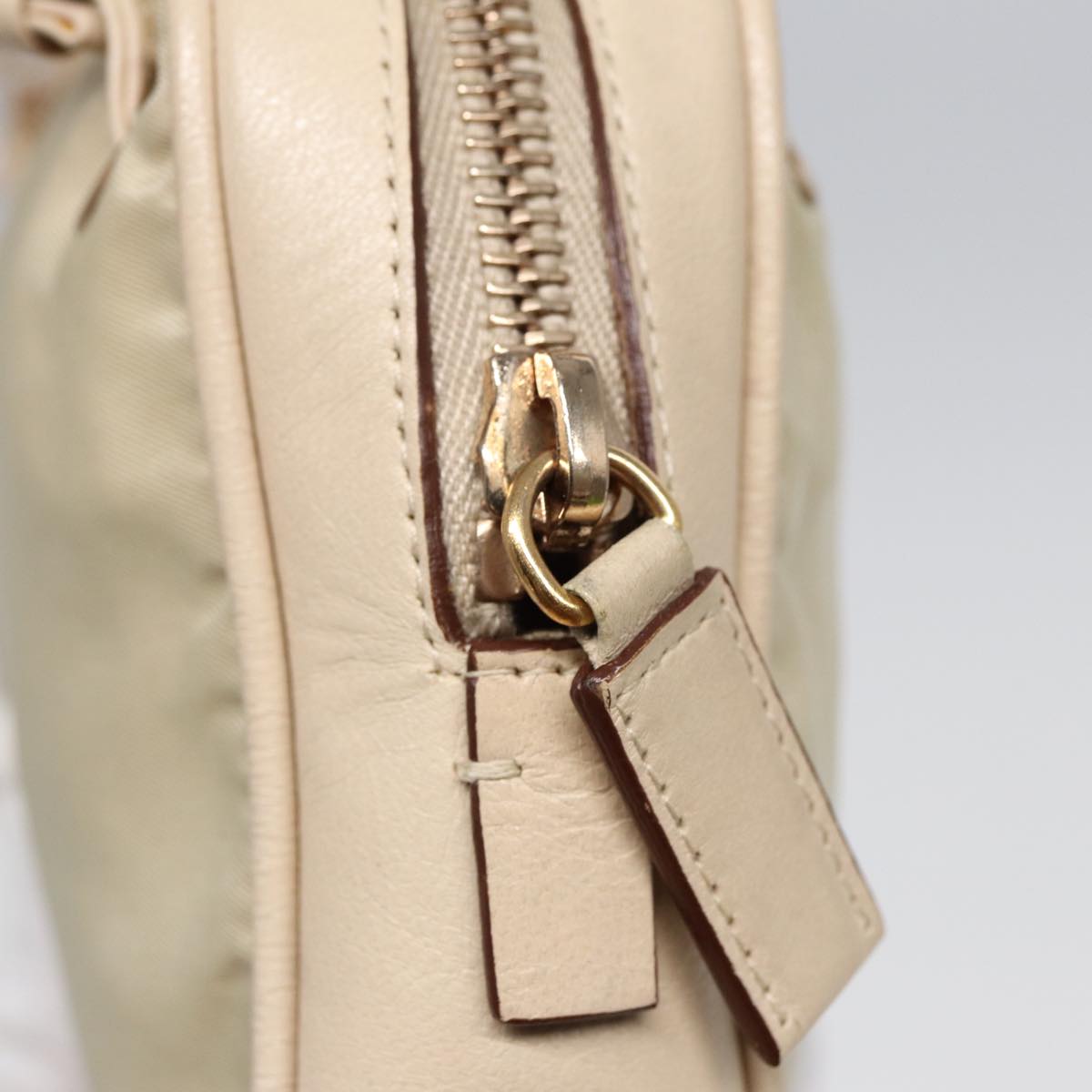 PRADA Hand Bag Nylon Beige Gold Auth ti1946