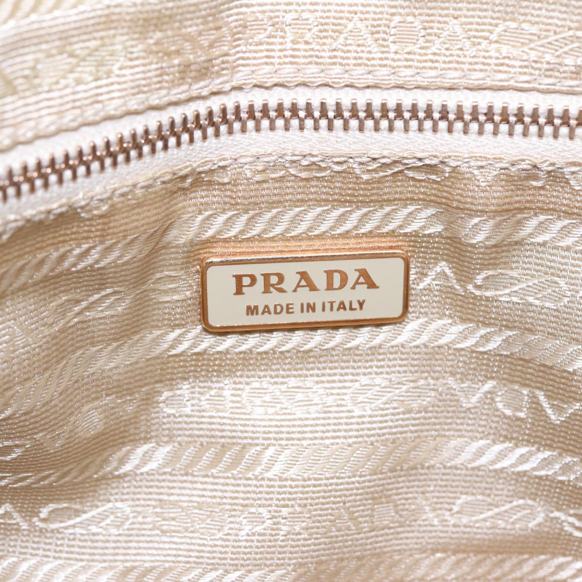 PRADA Hand Bag Nylon Beige Gold Auth ti1946