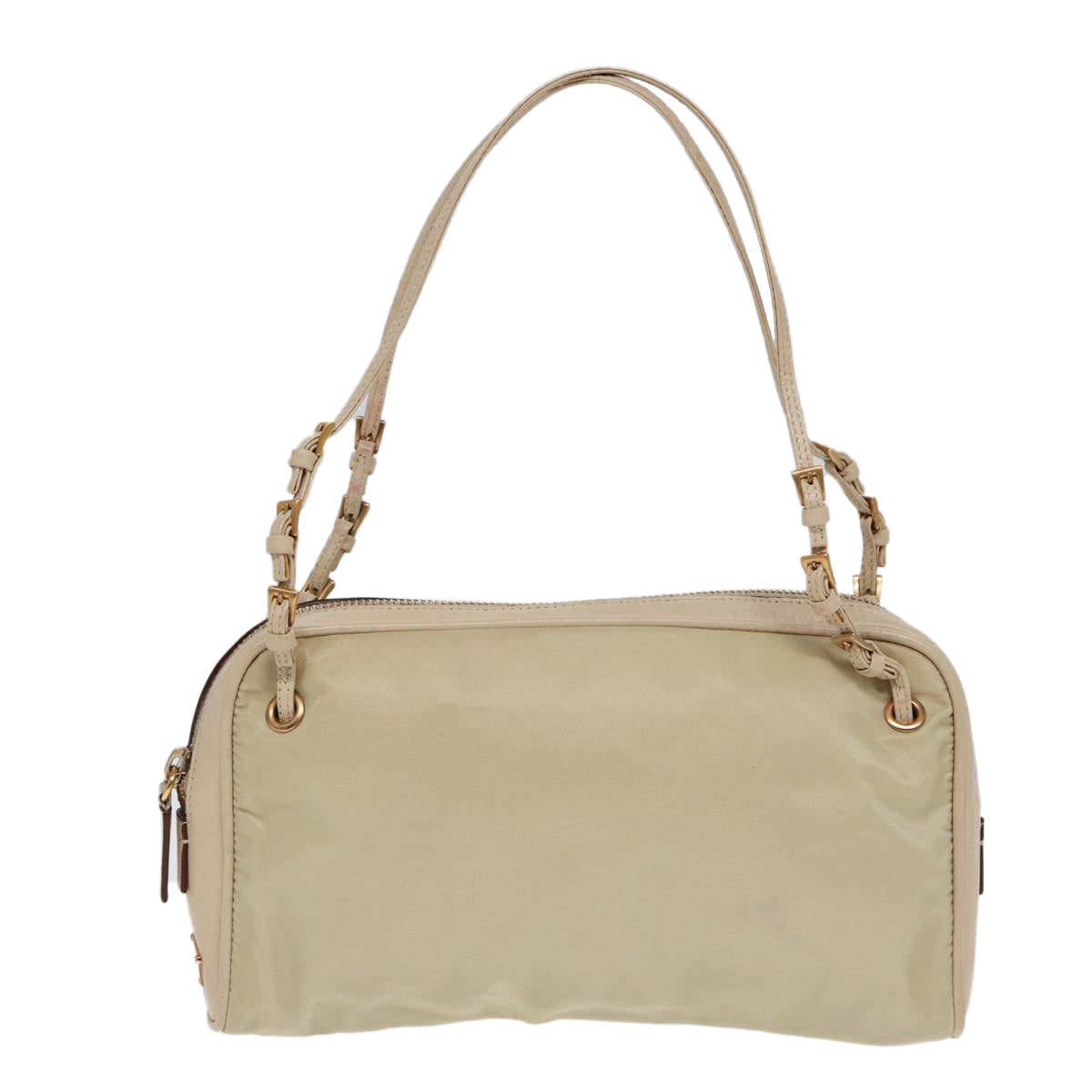 PRADA Hand Bag Nylon Beige Gold Auth ti1946