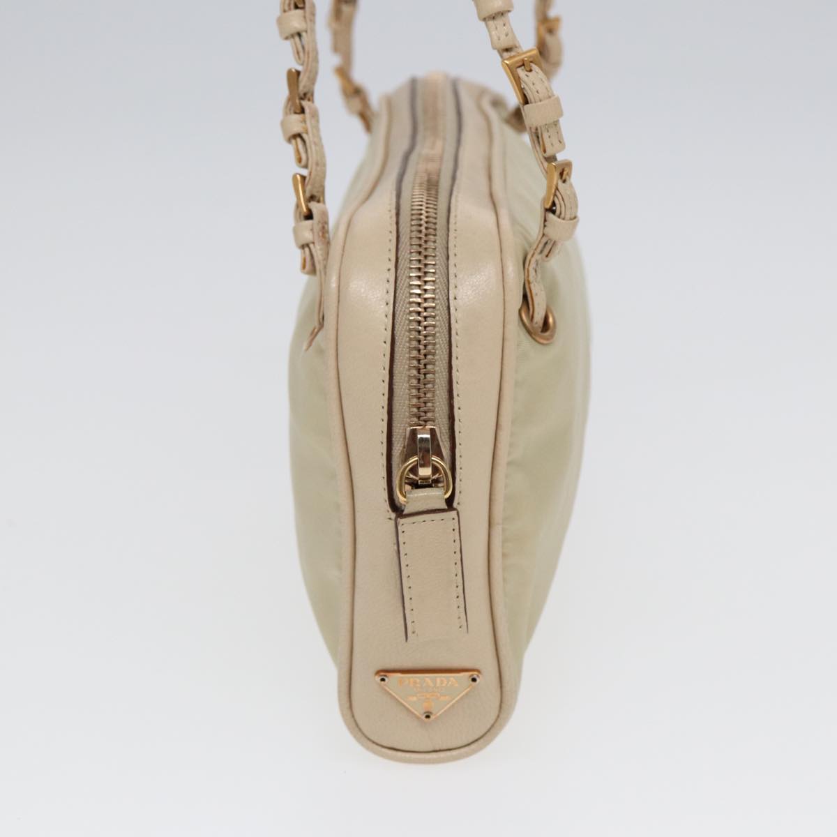 PRADA Hand Bag Nylon Beige Gold Auth ti1946