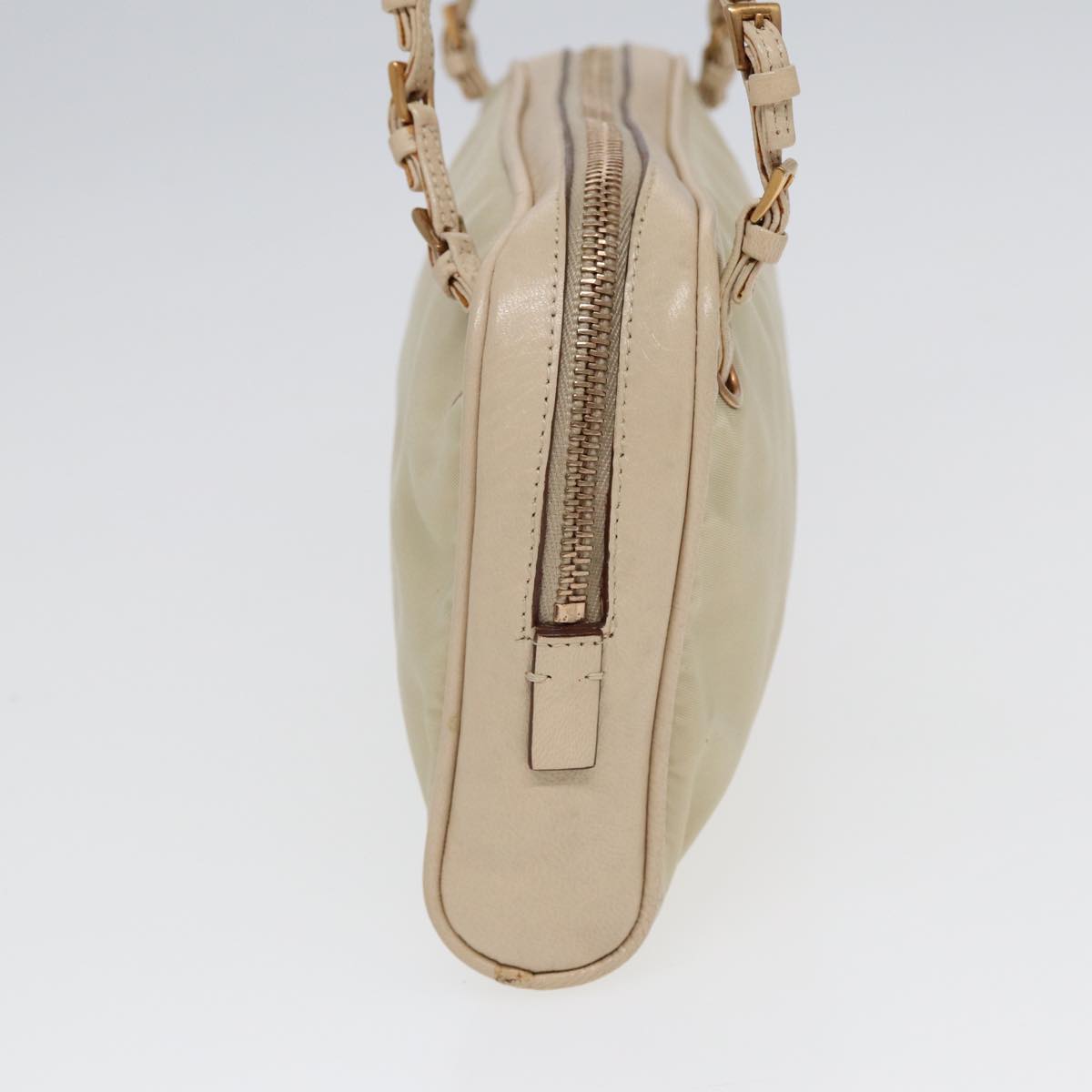 PRADA Hand Bag Nylon Beige Gold Auth ti1946