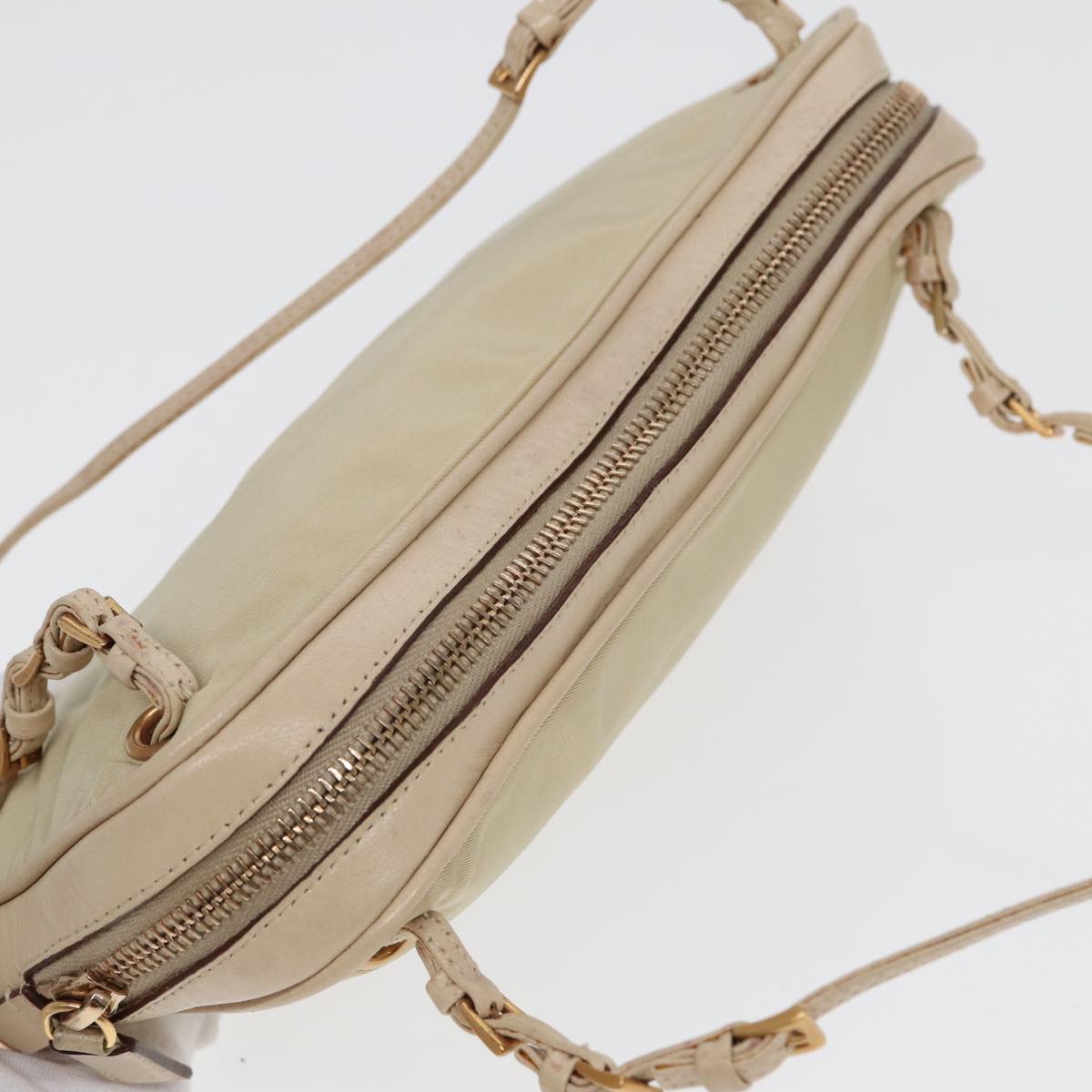 PRADA Hand Bag Nylon Beige Gold Auth ti1946