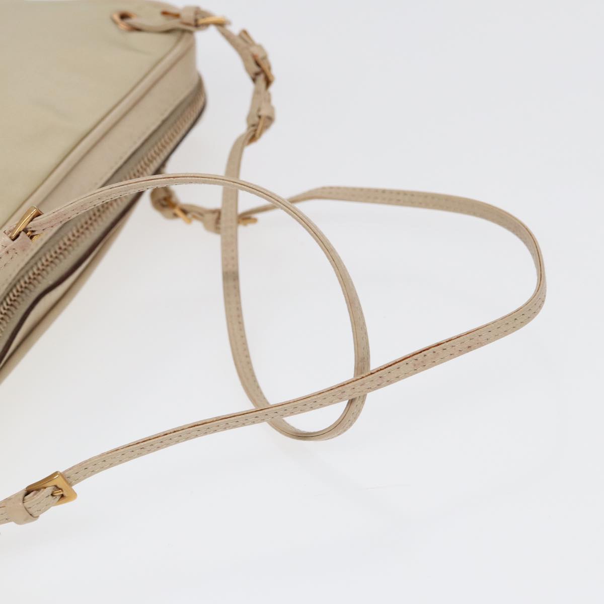 PRADA Hand Bag Nylon Beige Gold Auth ti1946