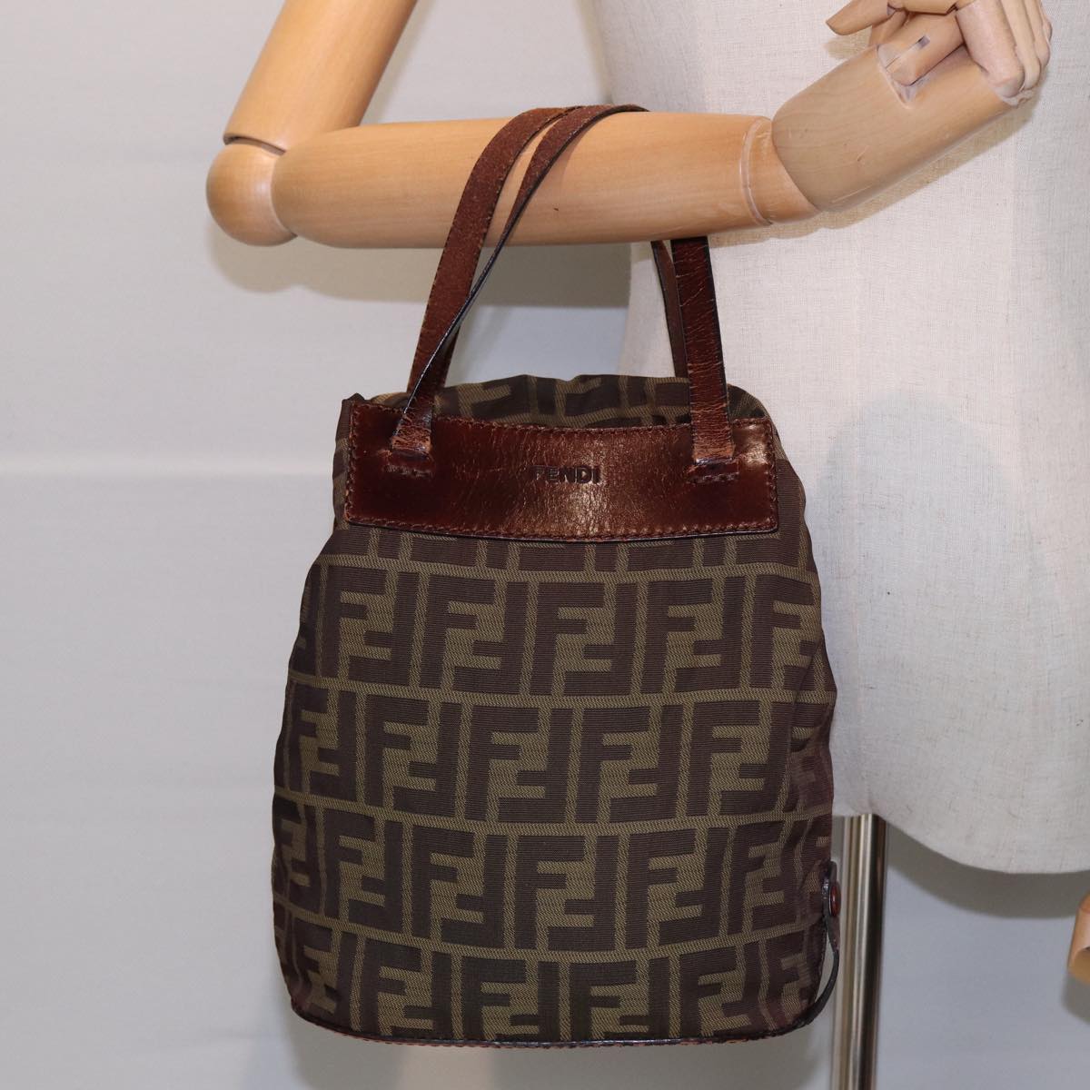 FENDI Zucca Canvas Hand Bag Brown Black Auth ti1947