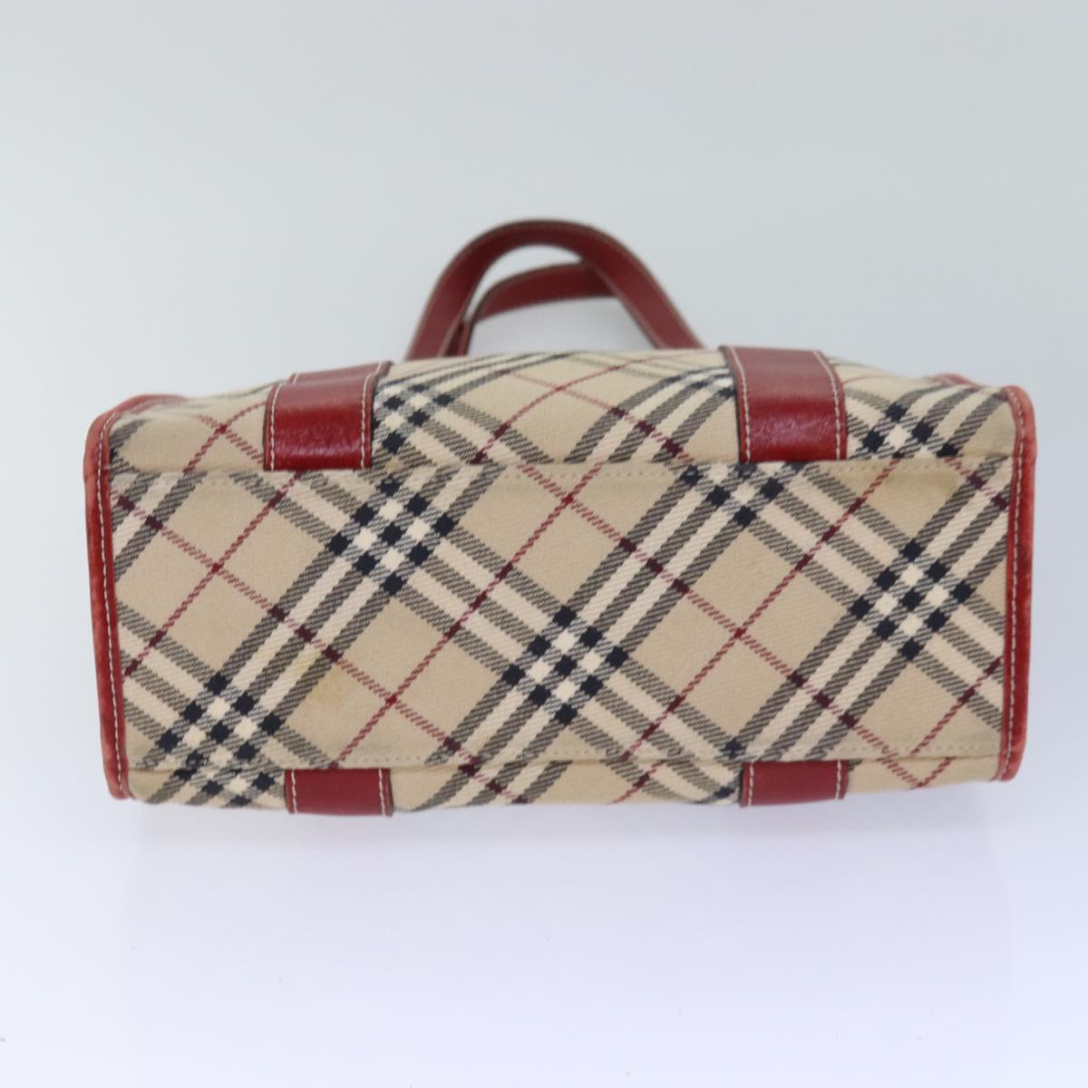 BURBERRY Nova Check Blue Label Hand Bag Canvas Beige Red Silver Auth ti1948