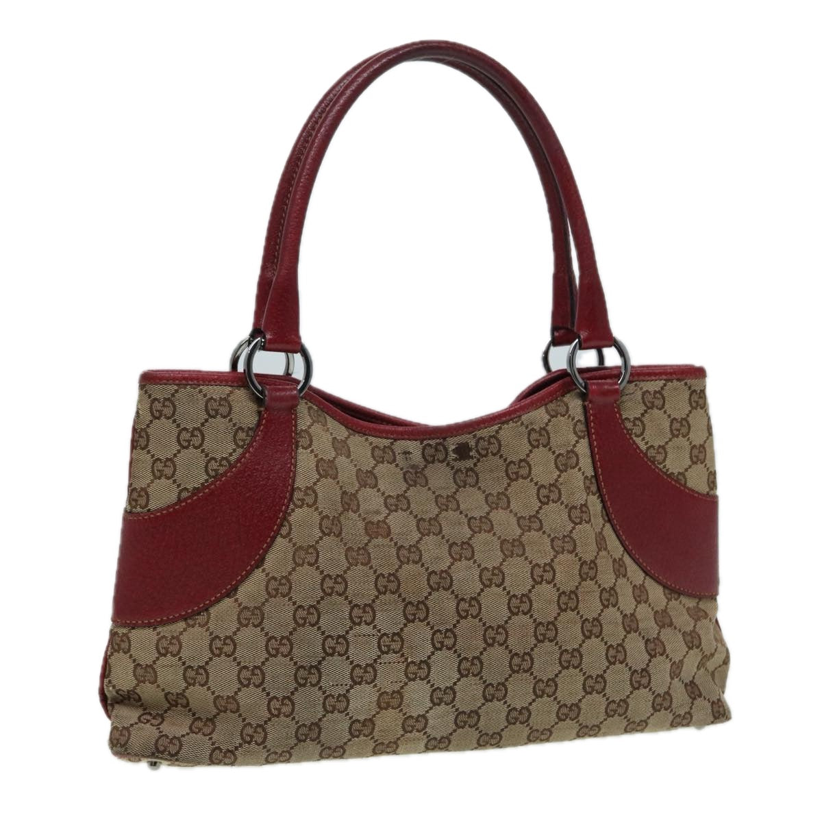 GUCCI GG Canvas Tote Bag Beige Red 113015 Auth ti1957