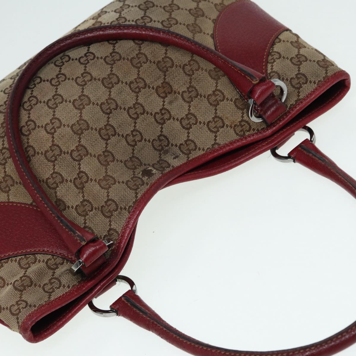 GUCCI GG Canvas Tote Bag Beige Red 113015 Auth ti1957