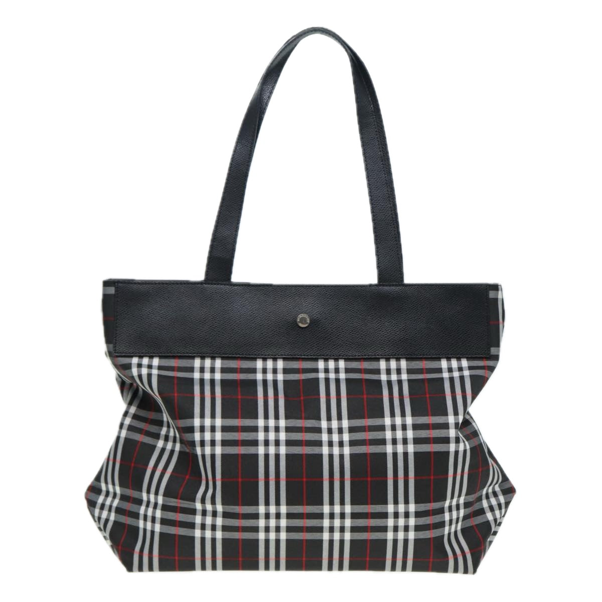 BURBERRY Nova Check Tote Bag Nylon Black Silver Auth ti1963