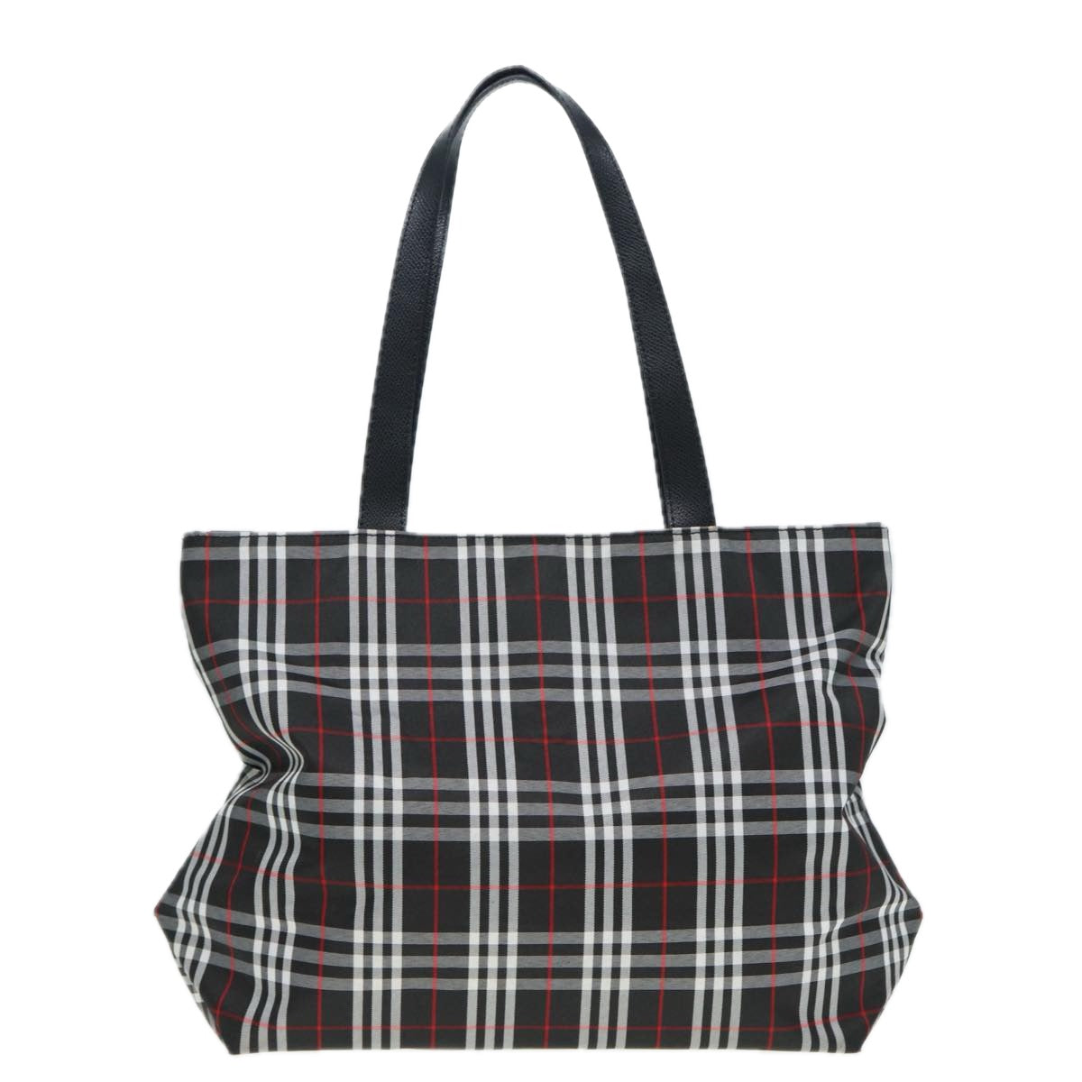 BURBERRY Nova Check Tote Bag Nylon Black Silver Auth ti1963