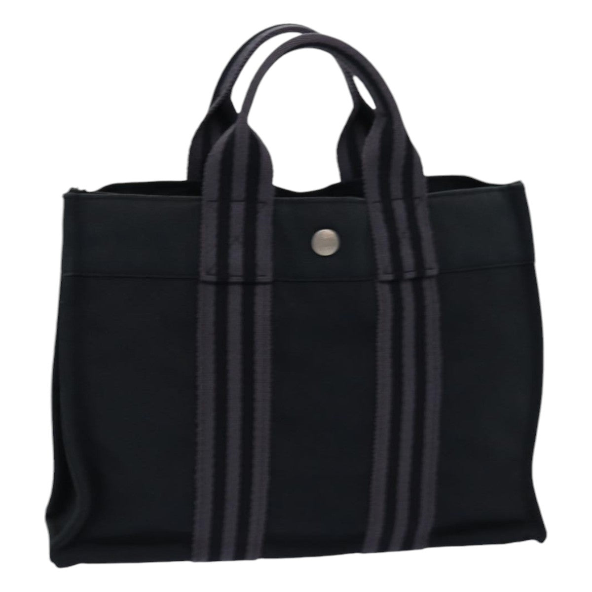 HERMES Fourre Tout PM Hand Bag Canvas Black Silver Auth ti1964