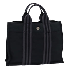 HERMES Fourre Tout PM Hand Bag Canvas Black Silver Auth ti1964