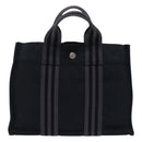 HERMES Fourre Tout PM Hand Bag Canvas Black Silver Auth ti1964-2