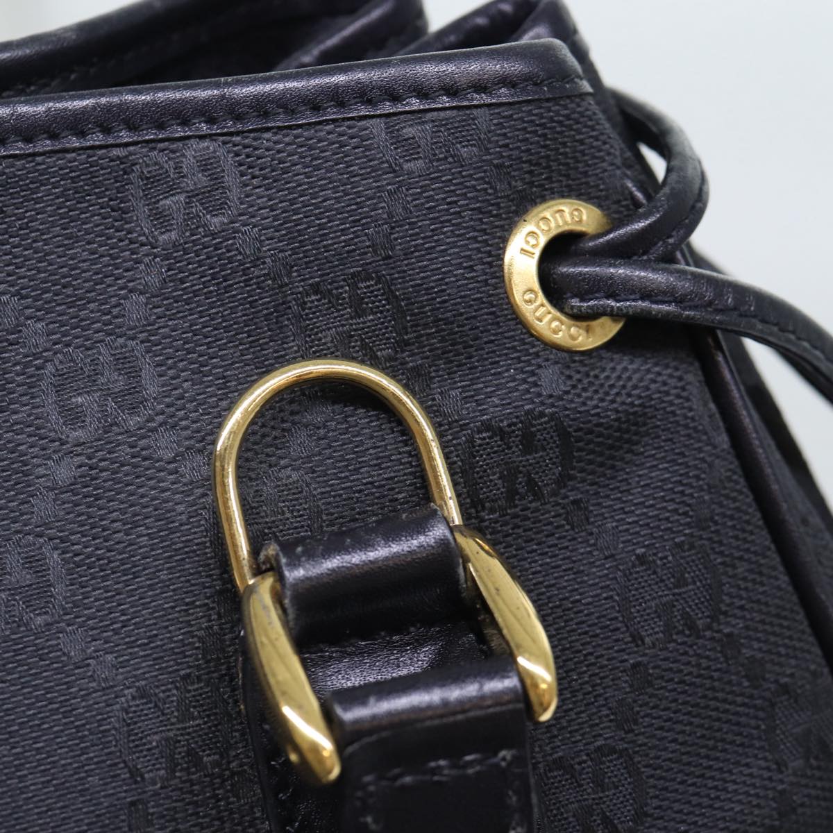 GUCCI GG Canvas Hand Bag 2way Black Gold 000 3444 0282 Auth ti1965