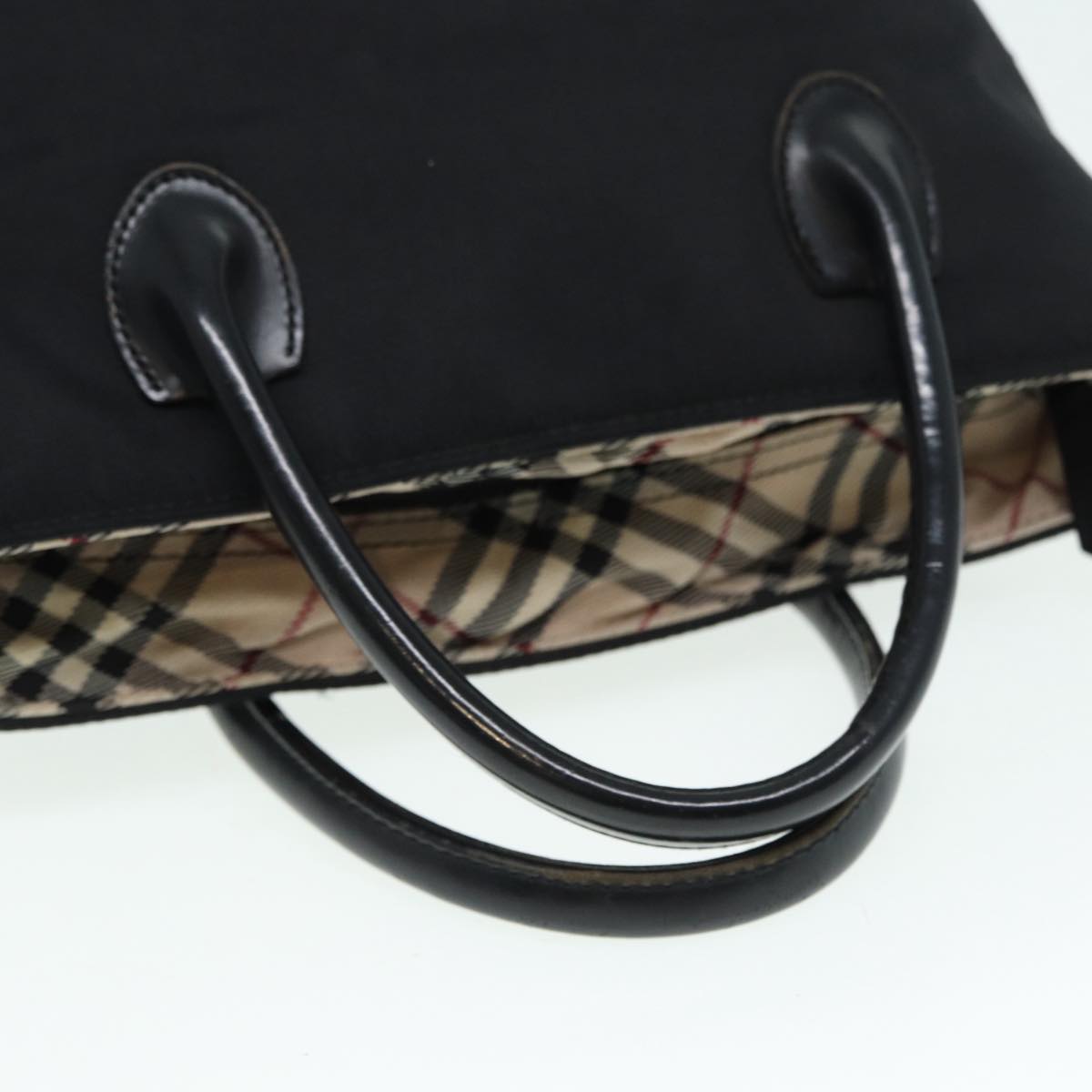 BURBERRY Nova Check Blue Label Hand Bag Nylon Black Beige Auth ti1966