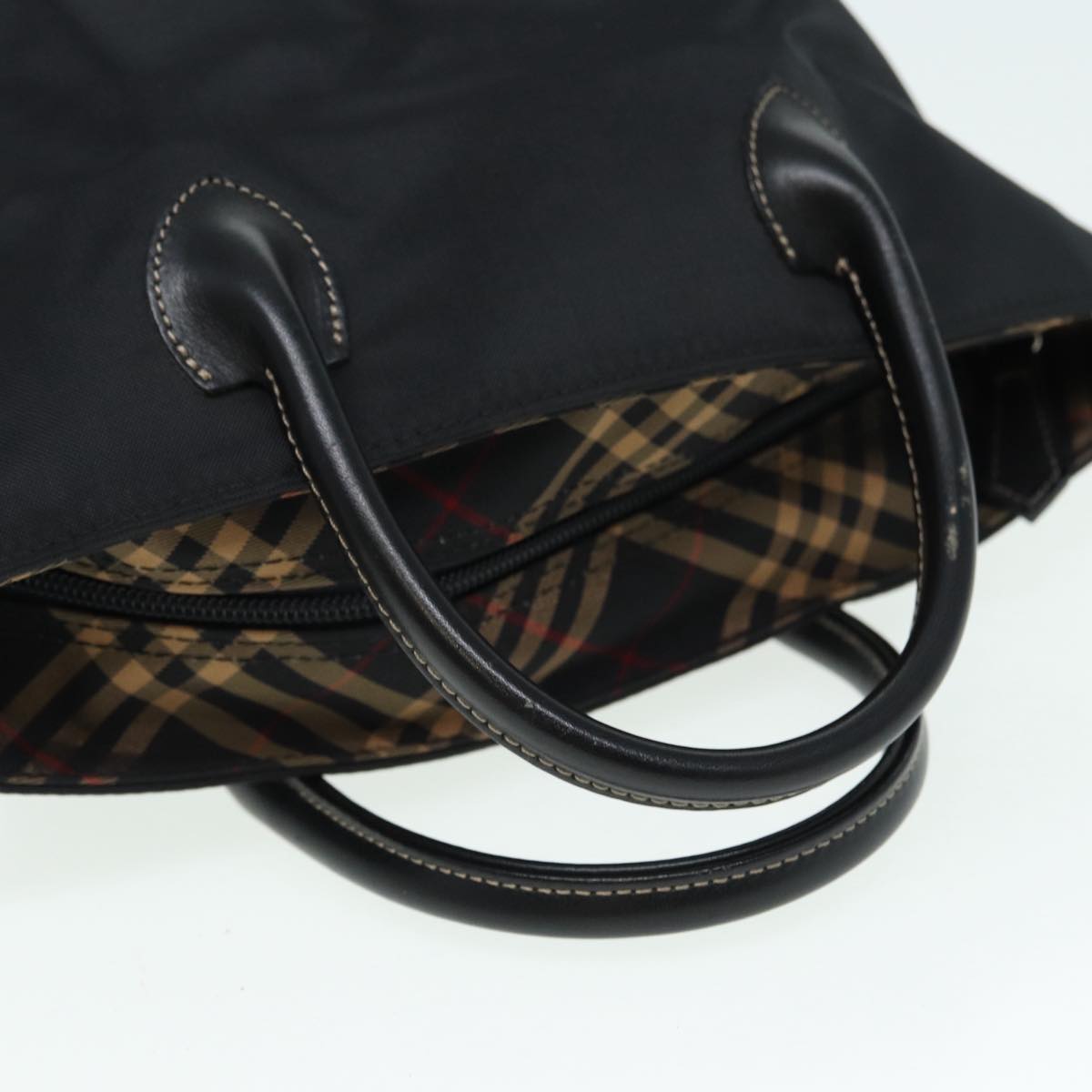 BURBERRY Nova Check Blue Label Hand Bag Nylon Black Orange Auth ti1968