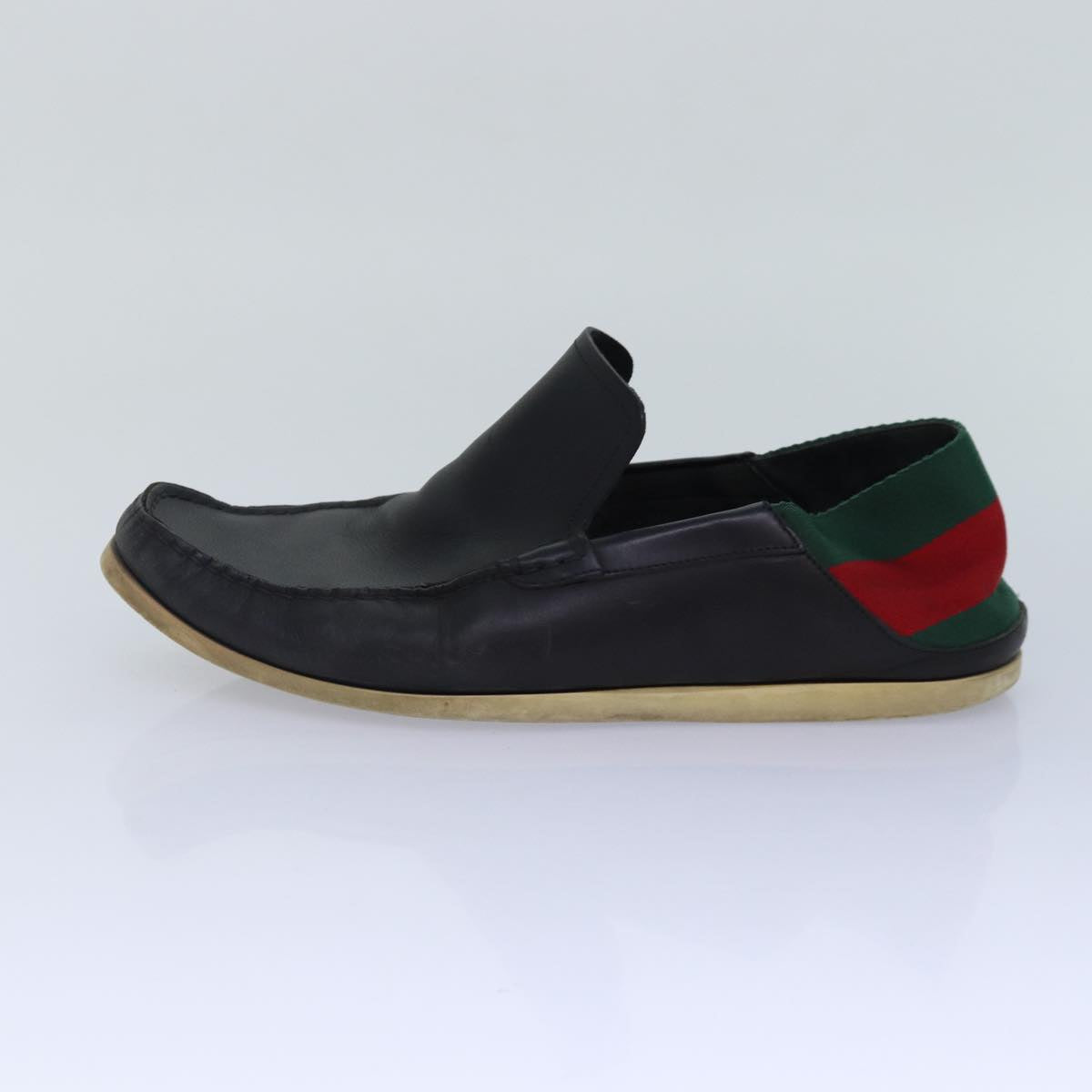 GUCCI Web Sherry Line slipper shoes Leather 41.5EJ Black Auth ti1971