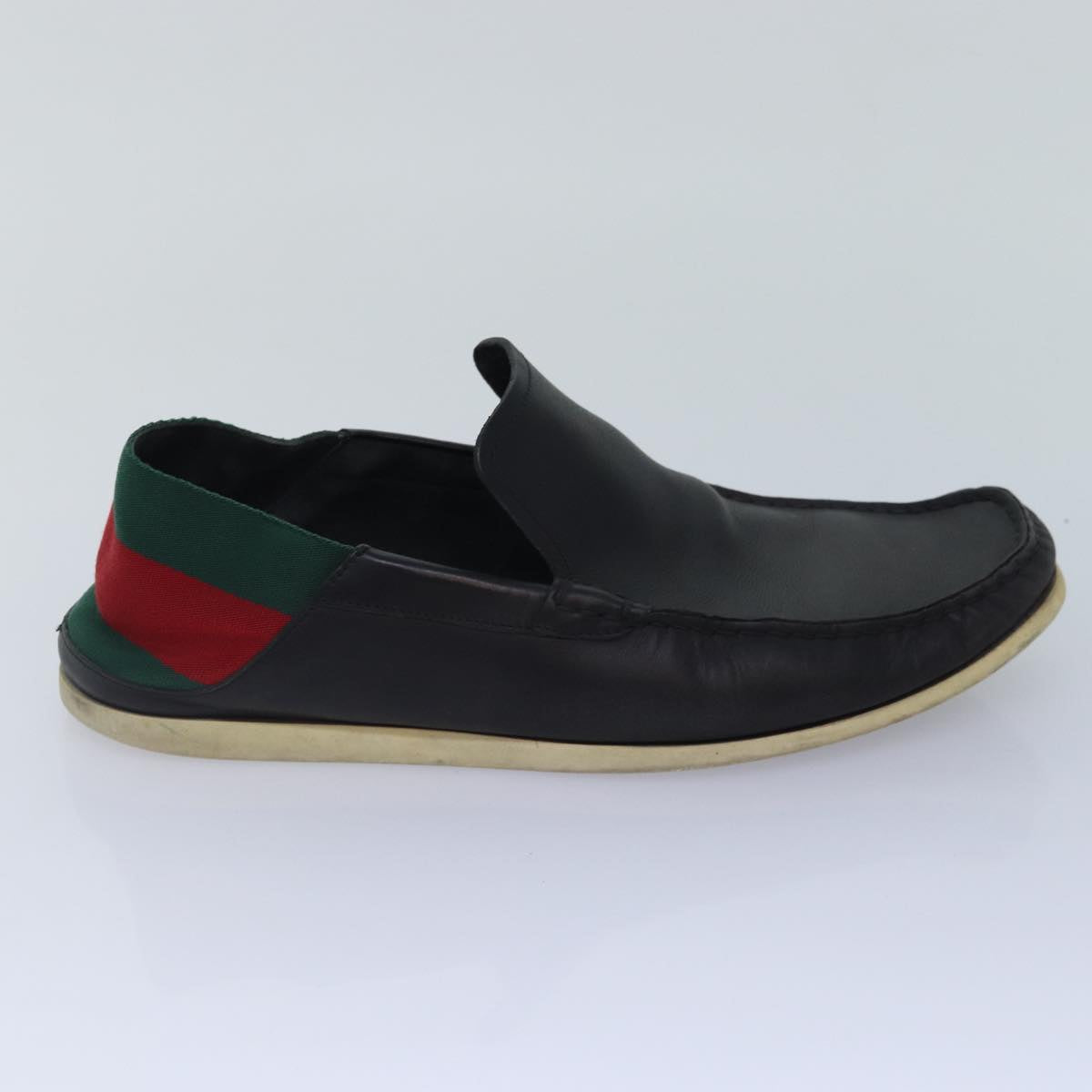 GUCCI Web Sherry Line slipper shoes Leather 41.5EJ Black Auth ti1971