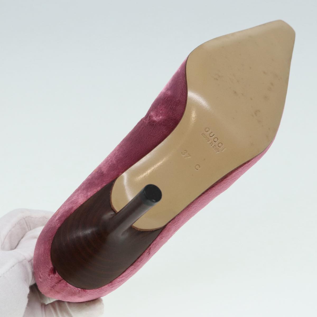 GUCCI pumps High heels Velor 37C Pink Beige Auth ti1972