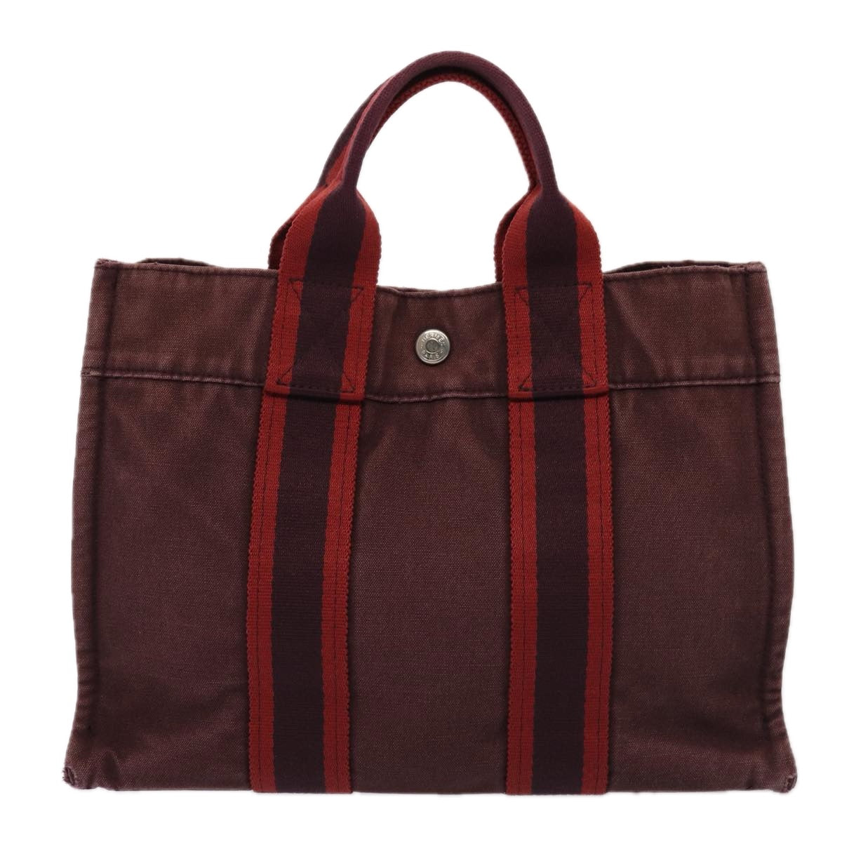 HERMES Fourre Tout Hand Bag Canvas 2Set Wine Red Gray Auth ti1974 - 0