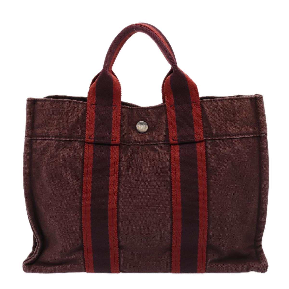 HERMES Fourre Tout Hand Bag Canvas 2Set Wine Red Gray Auth ti1974