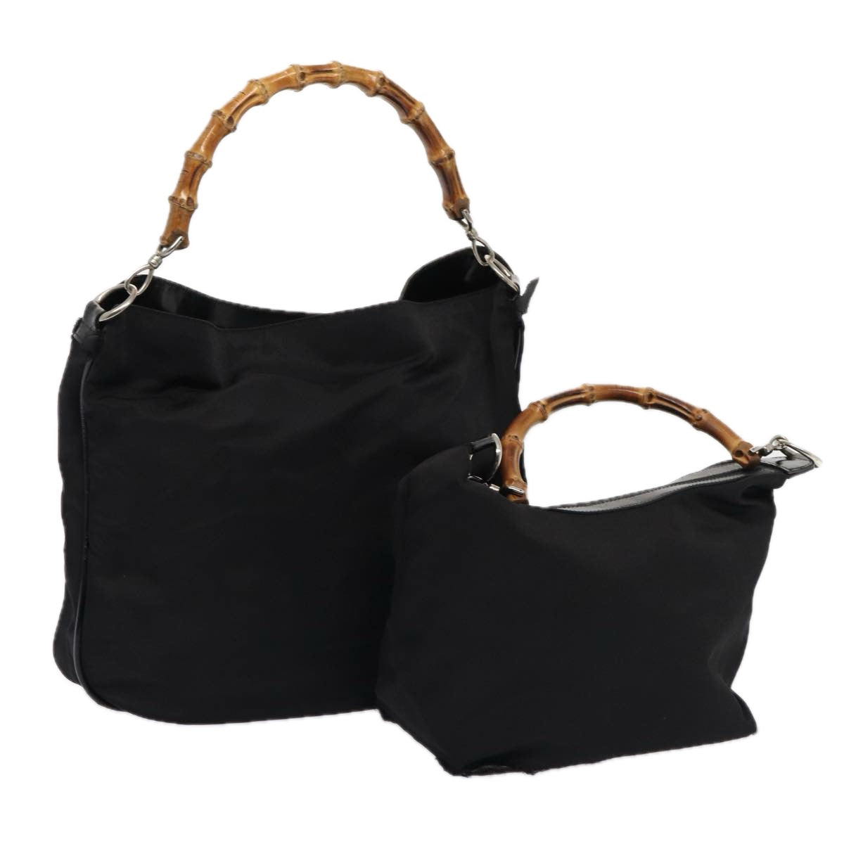 GUCCI Bamboo Hand Bag Nylon 2Set Black Auth ti1978