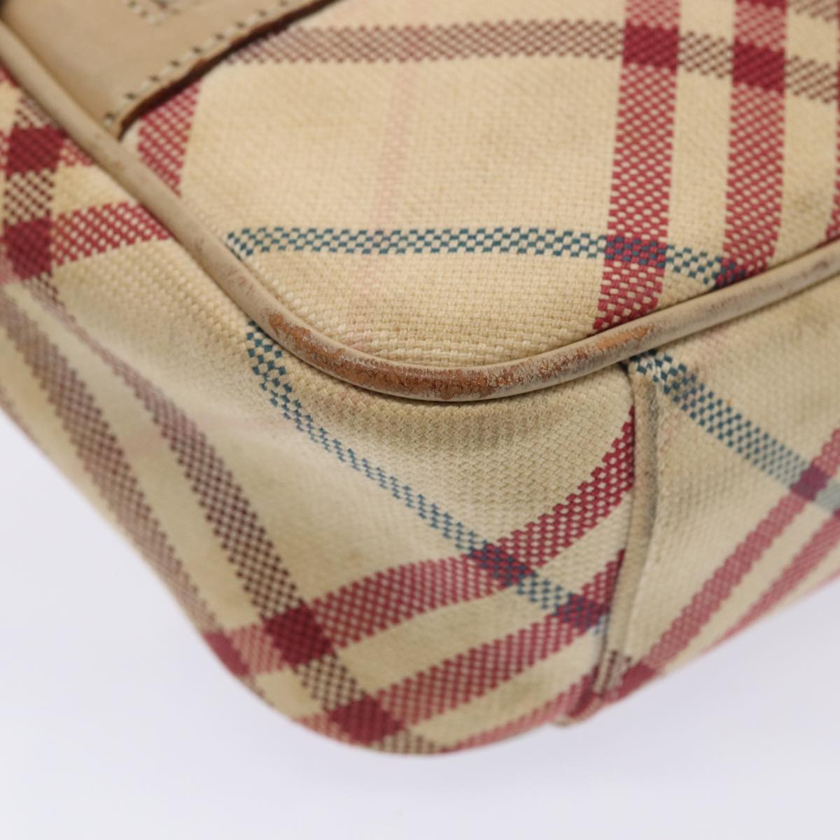 BURBERRY Nova Check Blue Label Shoulder Bag Canvas Beige Red Auth ti1983