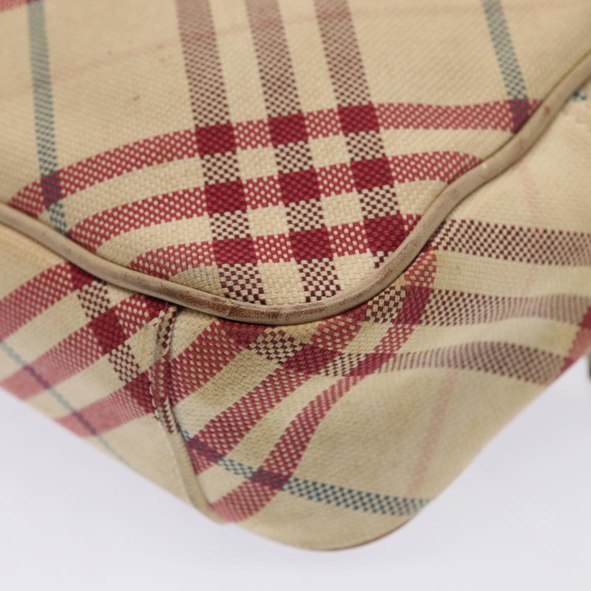 BURBERRY Nova Check Blue Label Shoulder Bag Canvas Beige Red Auth ti1983