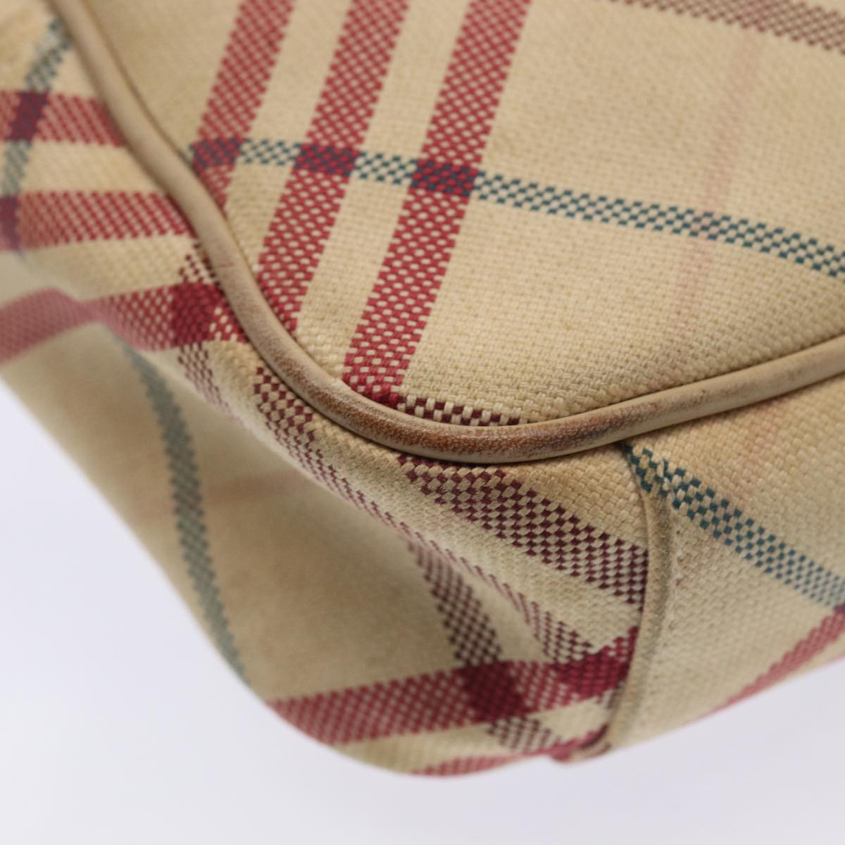 BURBERRY Nova Check Blue Label Shoulder Bag Canvas Beige Red Auth ti1983