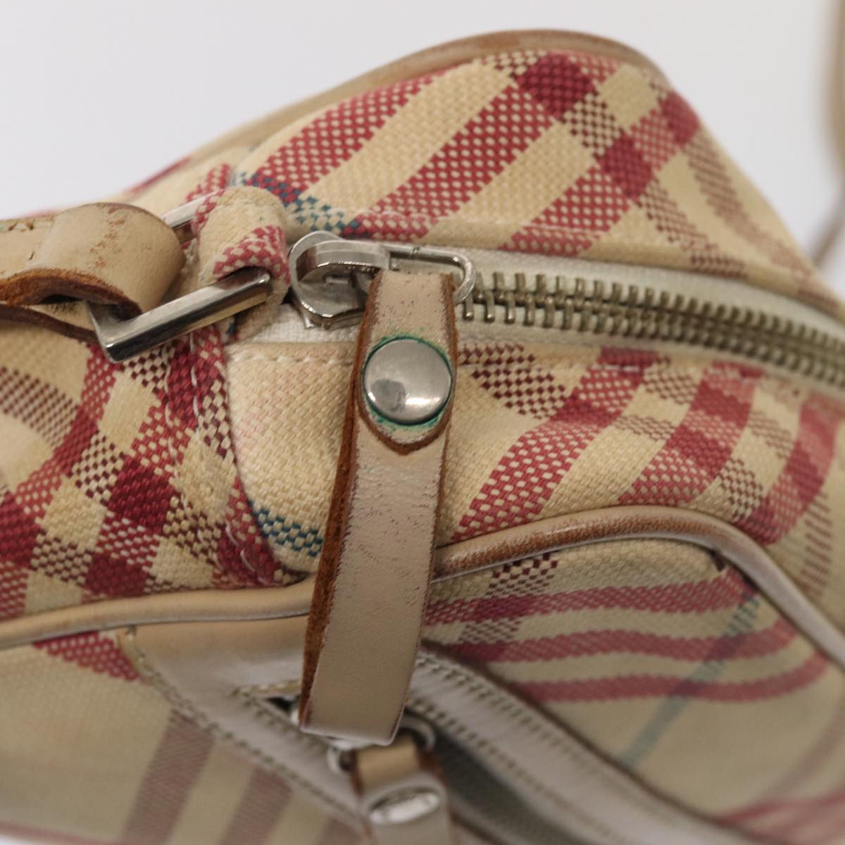 BURBERRY Nova Check Blue Label Shoulder Bag Canvas Beige Red Auth ti1983