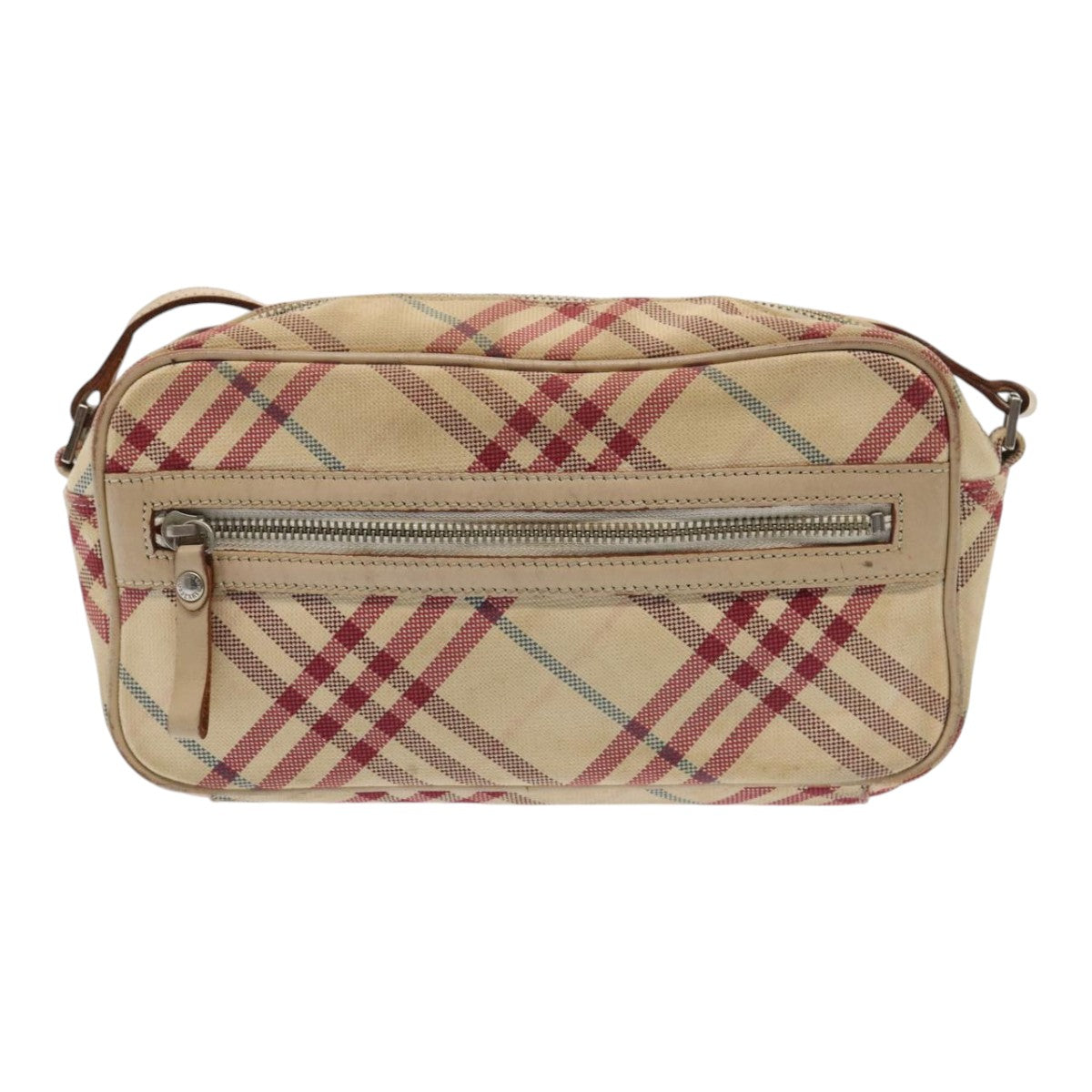 BURBERRY Nova Check Blue Label Shoulder Bag Canvas Beige Red Auth ti1983