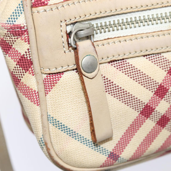 BURBERRY Nova Check Blue Label Shoulder Bag Canvas Beige Red Auth ti1983
