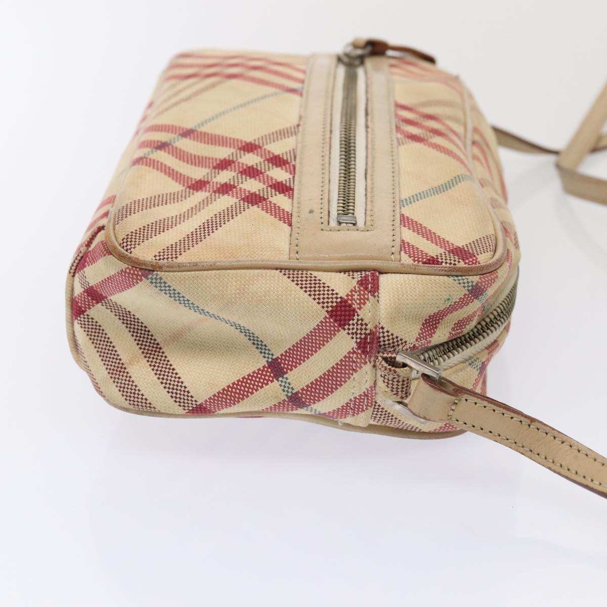 BURBERRY Nova Check Blue Label Shoulder Bag Canvas Beige Red Auth ti1983