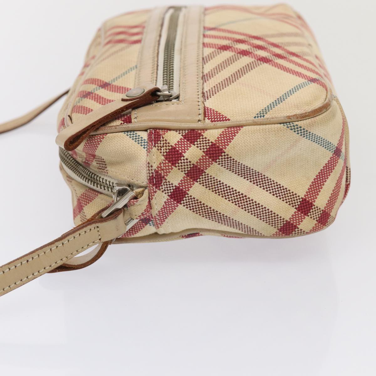 BURBERRY Nova Check Blue Label Shoulder Bag Canvas Beige Red Auth ti1983