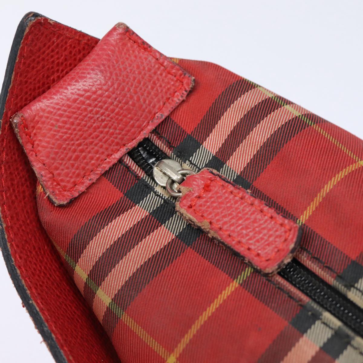 BURBERRY Nova Check Hand Bag Nylon Red Auth ti1985