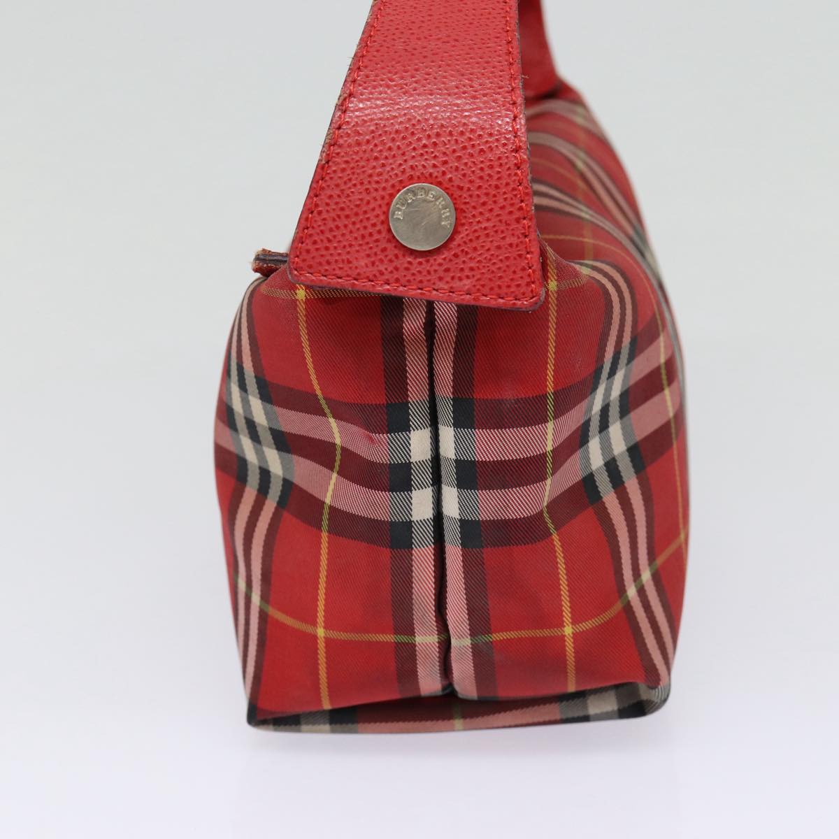 BURBERRY Nova Check Hand Bag Nylon Red Auth ti1985