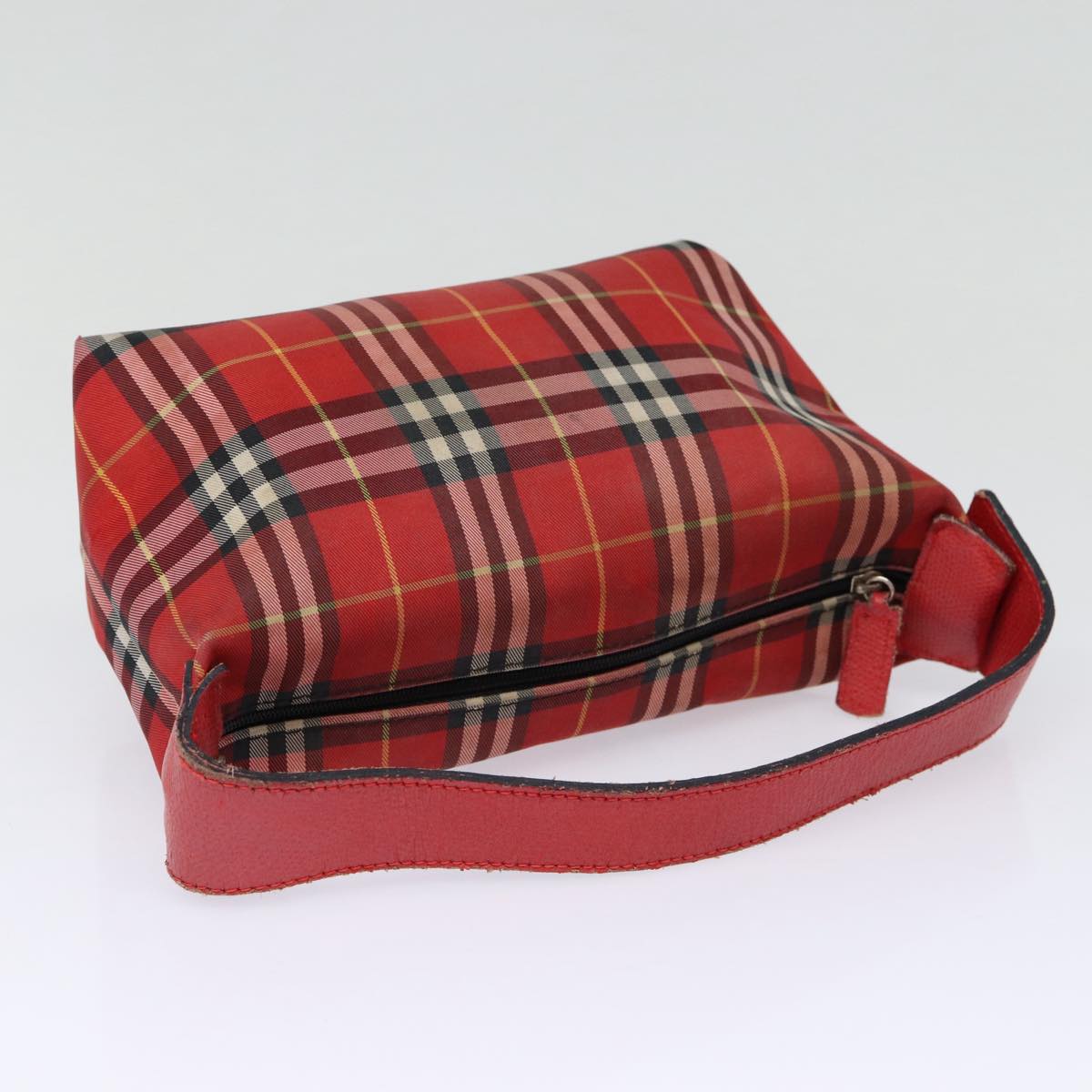 BURBERRY Nova Check Hand Bag Nylon Red Auth ti1985