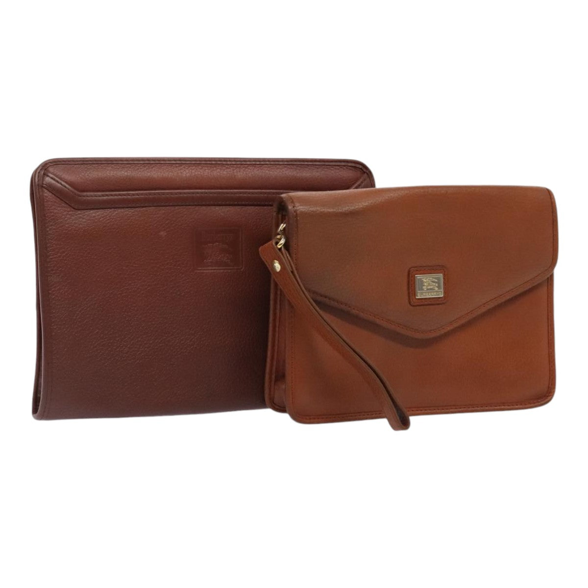 Burberrys Clutch Bag Leather 2Set Brown Auth ti1987