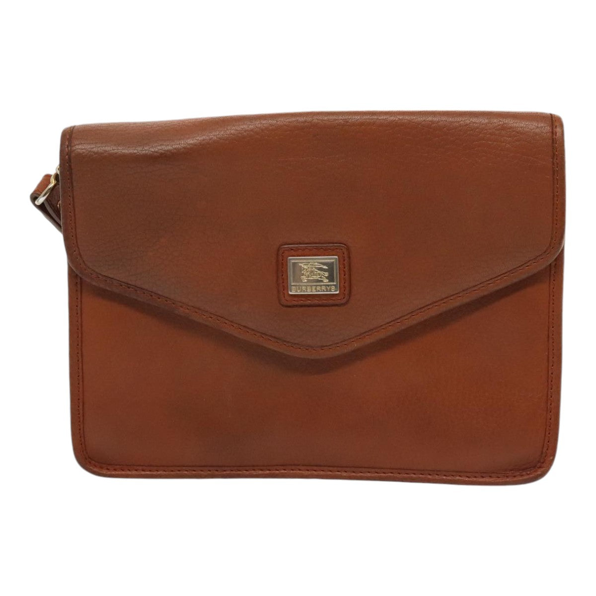 Burberrys Clutch Bag Leather 2Set Brown Auth ti1987