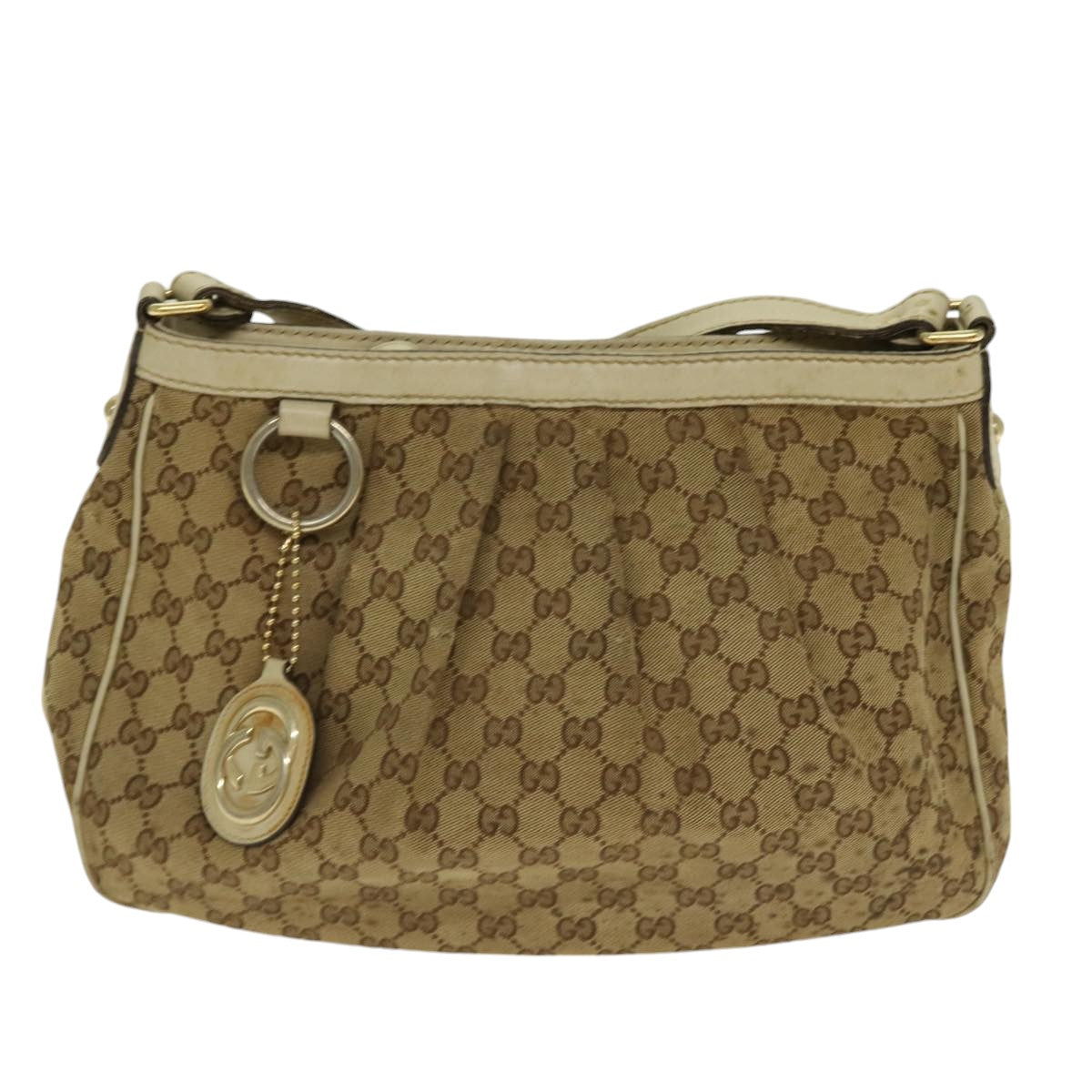 GUCCI GG Canvas Shoulder Bag Beige Gold 296834 Auth ti1988