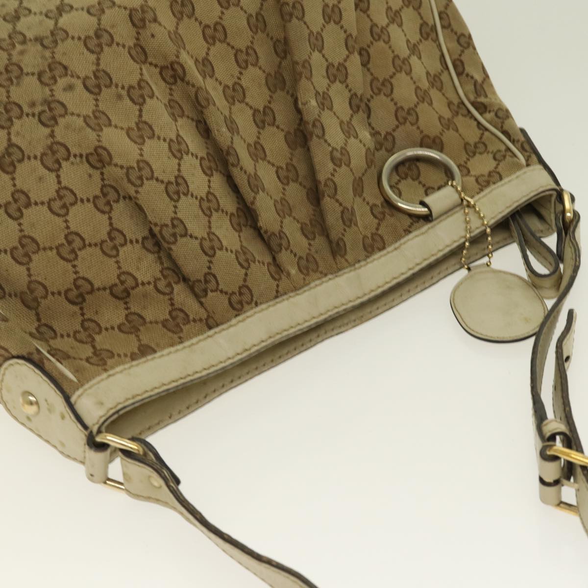 GUCCI GG Canvas Shoulder Bag Beige Gold 296834 Auth ti1988