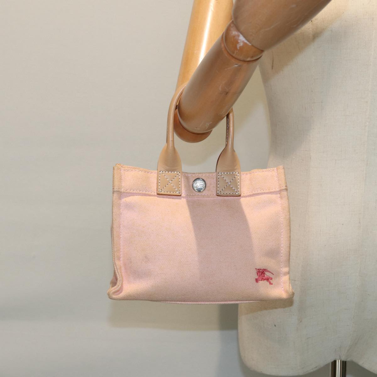 BURBERRY Blue Label Hand Bag Canvas Pink Beige Auth ti1990